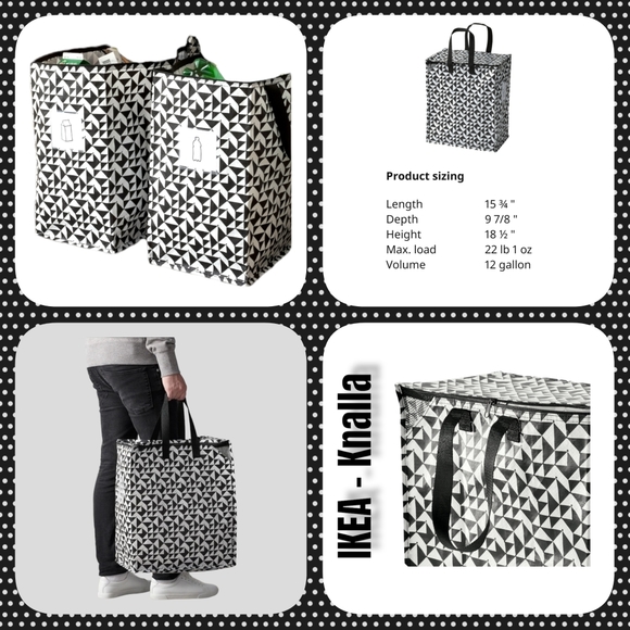 +IKEA - KNALLA Two (2) Tote Bags 12 Gal Black & White Geometric Storage Bins NWT - Picture 2 of 11